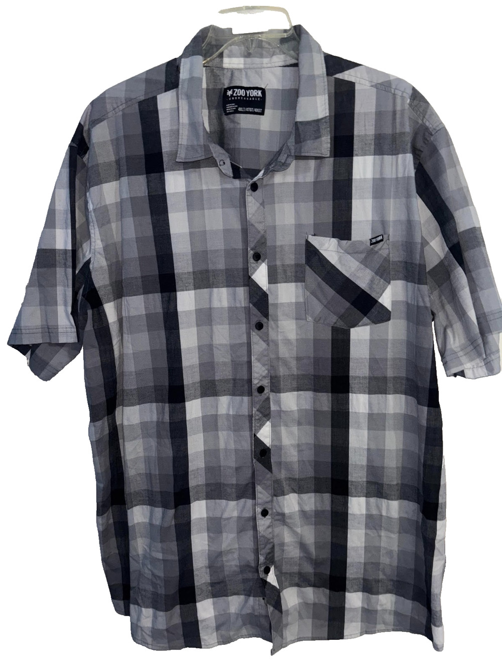 Zoo York Shirt Mens 4XLT Gray Plaid Button Up Short Sleeve Skate Tall Streetwear